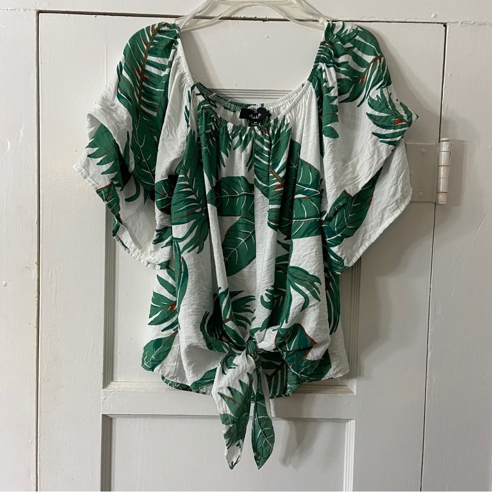 Aakaa Tropical Leaf Print Tie Front Top